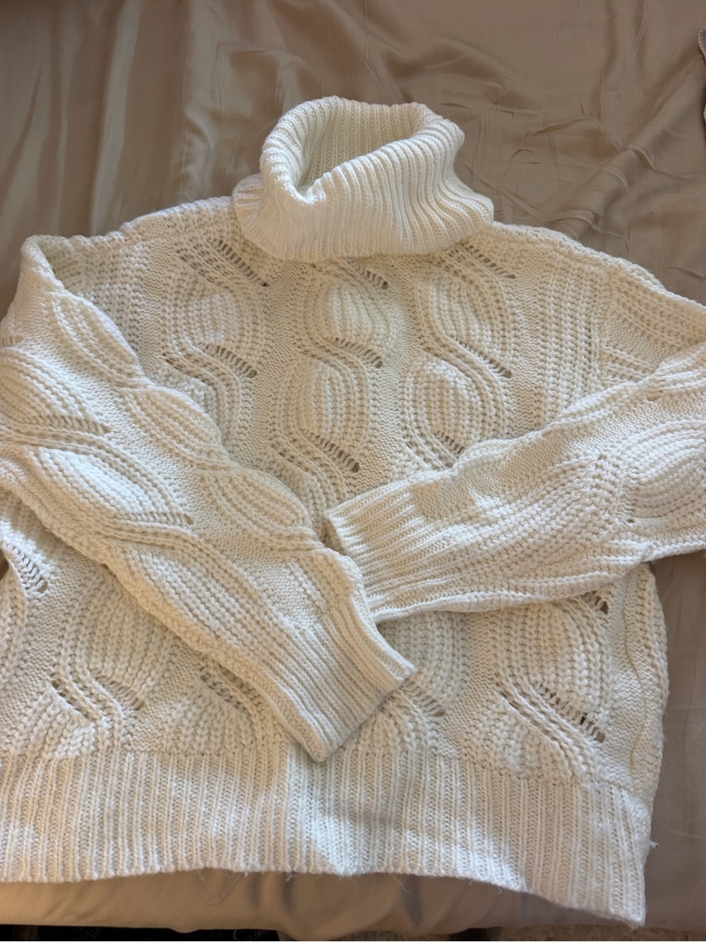 Aqua Cream Cable Turtleneck Sweater